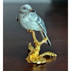 Boehm Miniature Porcelain Mockingbird Bird Figurine Gold Tone Metal Branch Mini